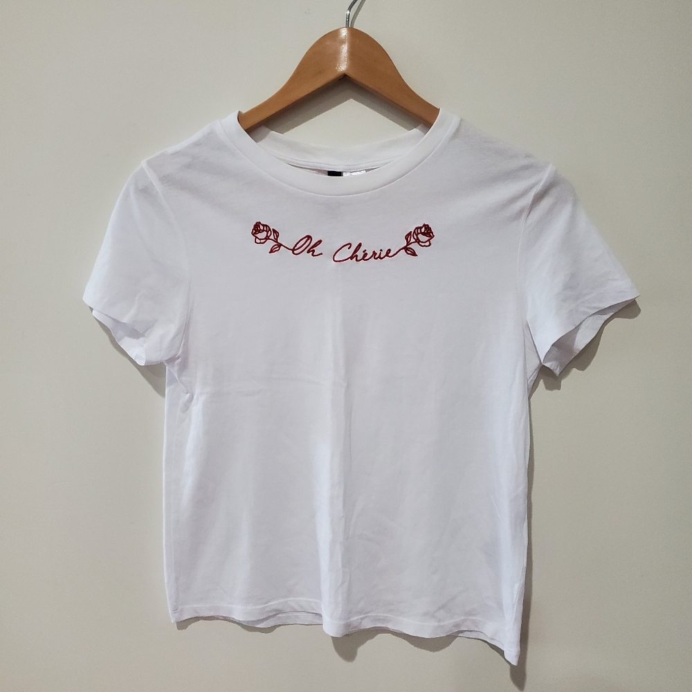 BNWOT H&M Oh Cherie Embroidered rose tshirt xs